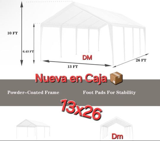 13' x 26' Carport Car Canopy Garage Shelter Party Tent with Removable Side Wall, White