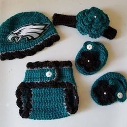 Crochet Baby Girl Philadelphia Eagles Football Inspired Outfit Photo Prop Shipping Available