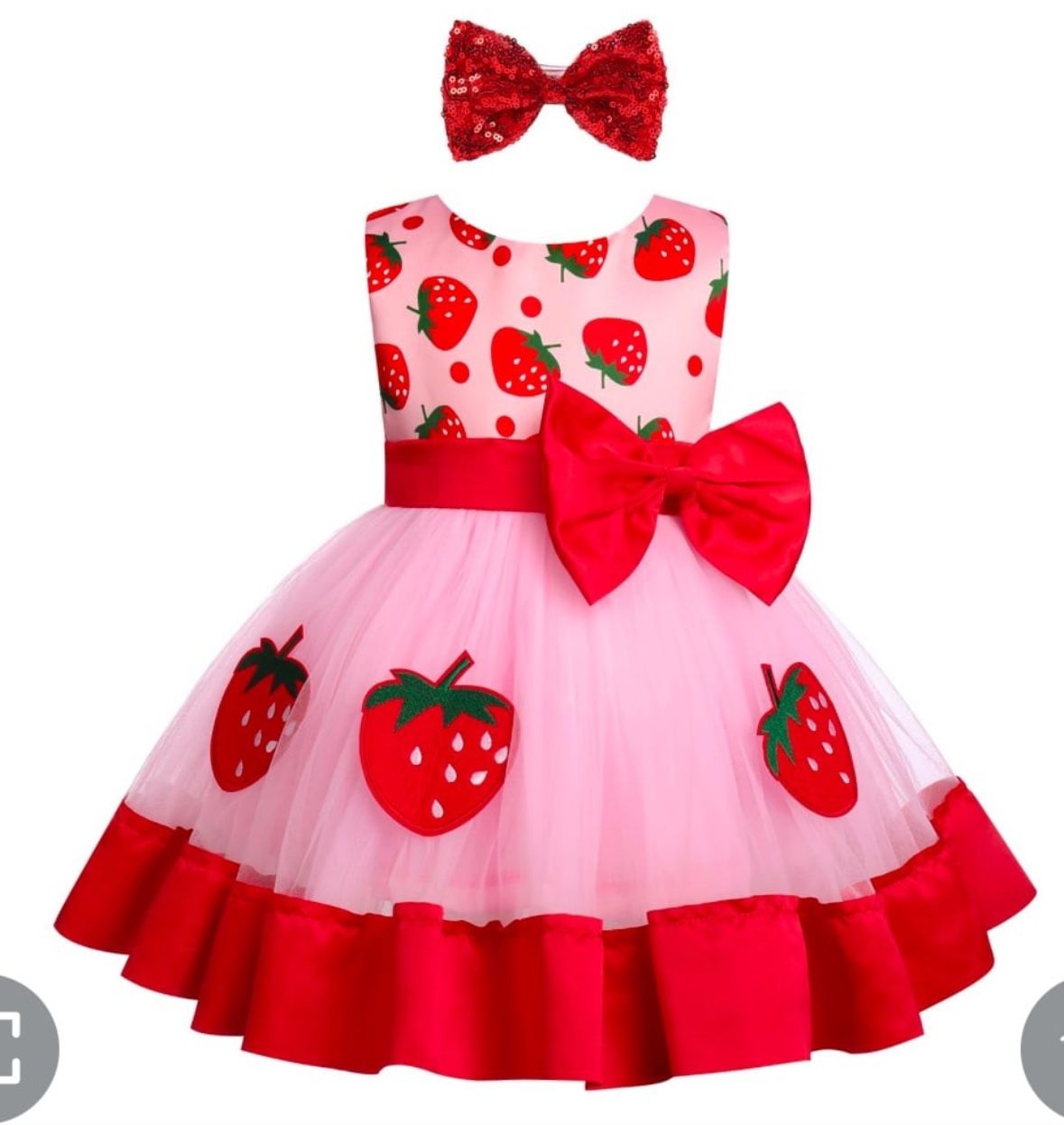 Infant Baby Girl First Birthday Dress Cake Smash Outfits Toddler Strawberry Tulle Tutu Halloween Christmas Cosplay Outfits Easter Baptism Princess Dre