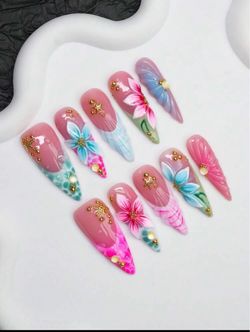 Floral long stiletto Press-On Nails Set