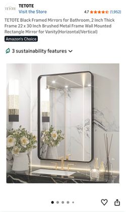 TETOTE Black Framed Bathroom Mirror (22” x 30”)