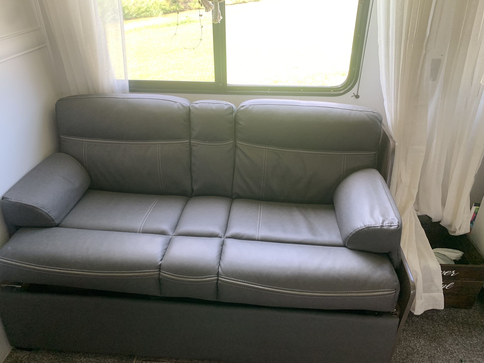 Grey Leather RV Couch