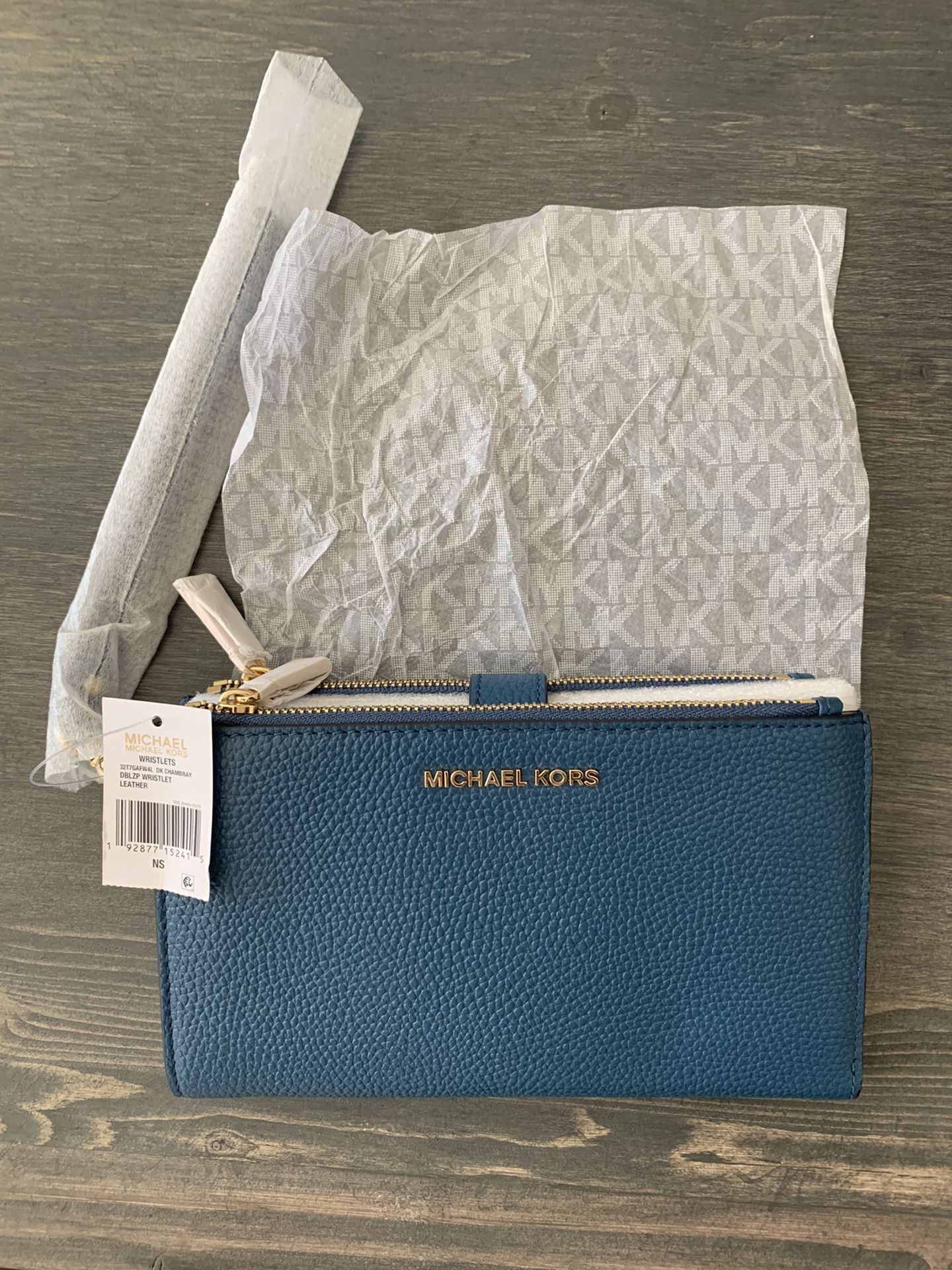 Michael Kors Double Zip Wristlet Dark Chambray