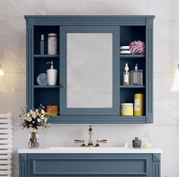 Assembled New Bathroom Medicine Cabinet with Mirror, Wall Mounted Over Toilet Storage Cabinet Organizer