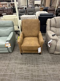 Caramel Nubuck Leather Push-Back Recliner with Nailhead Trim - Caramel | Reclining Chair | Lounge Chair