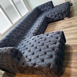 Button Tufted Sectional Sofa Gray Meridian Modern