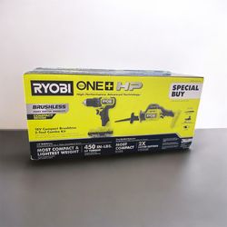 RYOBI PSBCK1221K1SB ONE+ HP 18V Brushless Cordless Compact 2-Tool Combo Kit with Drill/Driver, One-Handed Recip Saw, 2 Ah Battery, & Charger