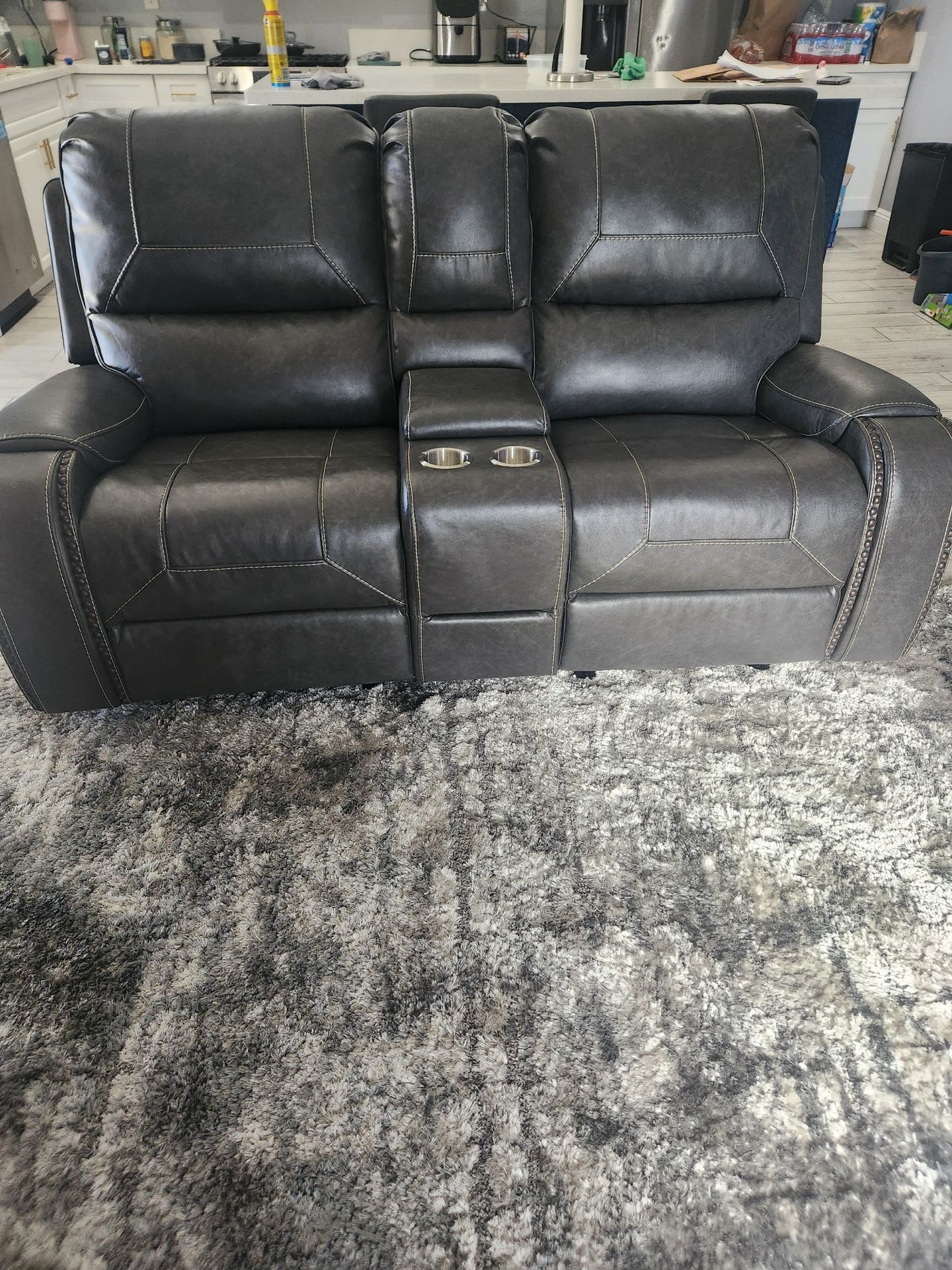 Gray Leather Recliner And Swivel Loveseat