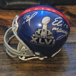 Tom Brady Eli Manning Signed Super Bowl Mini Helmet With COA