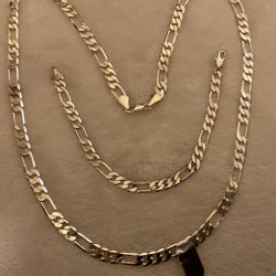 24” SilverTone(Plated) Figaro Link Necklace And Matching 7” Bracelet 