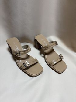 Via Spiga Nude Wedge Slide Sandals Square Toe Women’s Sz 7.5