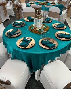 Turquoise/Teal Overlays and chair sashes