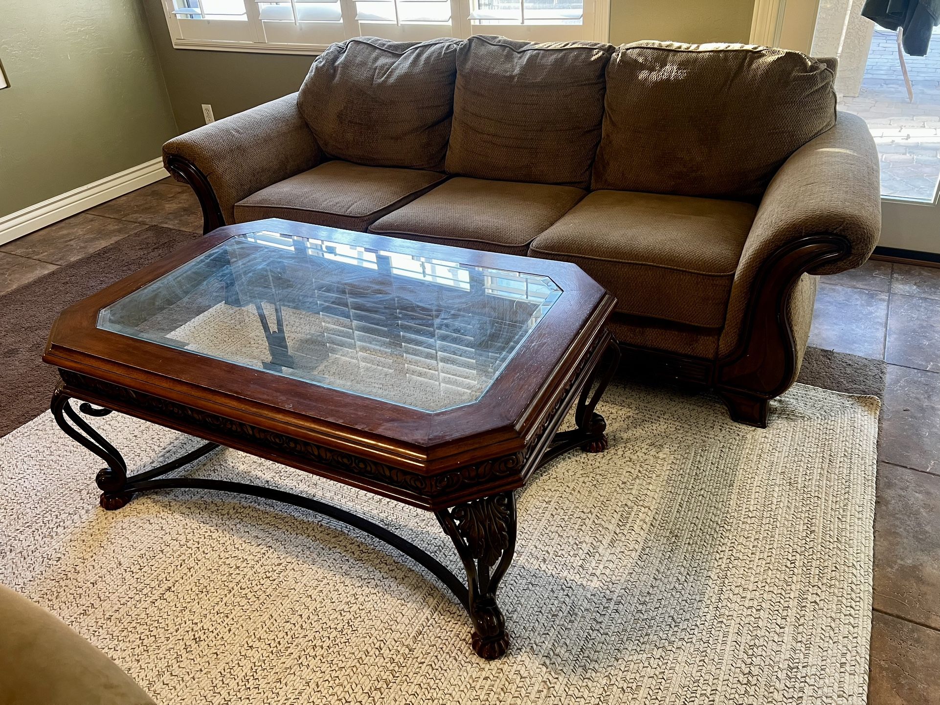 Ashley Sofa and Coffee Table Set Wood Glass