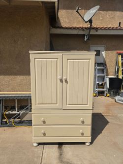 Cream Wood Armoire with Drawers