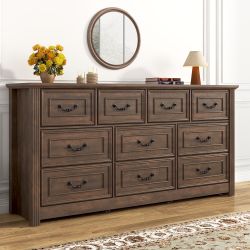 Farmhouse 10 Drawer Dresser for Bedroom, 63” Wood Chest of Drawers with Rustic Handles, Wide Closet Dressers Organizer, Living Room, Hallway, Bedroom 