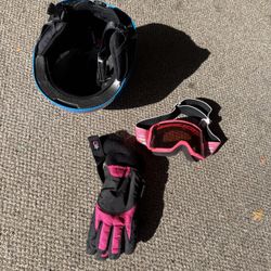 Childs Ski Helmet, Gloves, And Goggles