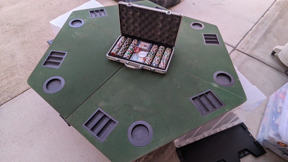 Poker Table Top With Cards And Chips