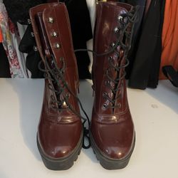Red High Heel Lace Boots