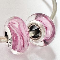 2 Charms For Pandora Pink Sunset Murano 925 Sterling Silver Cores 