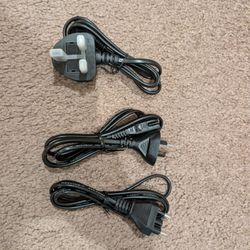 Lot of 3 AC Power Cords - UK (Type G), AU/NZ (Type I), and EU (Type C) to Figure-8 (IEC C7)