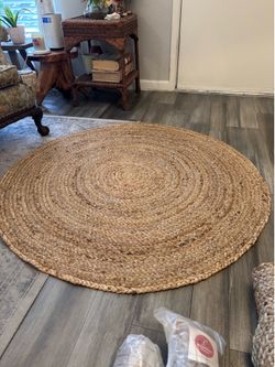 LR HOME-New 4Ft Hand Woven Round Jute Rug
