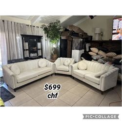 White Microfiber 3-Piece Couch Living Room Sofa Set