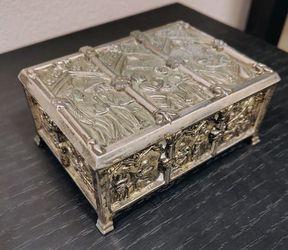 Antique Early 1900s Silver-Plated Brass Jewelry Box – Gothic Decor