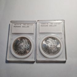 1879 S1880S Morgan Silver Dollars Ms63