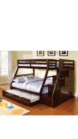 Dark Walnut Finish Twin-over-Full Bunk Bed, 4 drawers