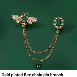 Gold Plated Bee Chain Brooch 