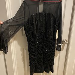 Macy’s’  Eliza J Black Sequin Rouched Dress. Never Worn. Tags Still On 