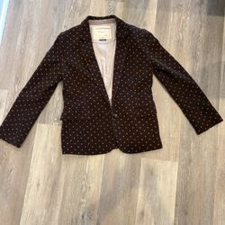 Women’s Anthropologie Cartonnier Patch Brown Polka Dot Blazer Jacket Size Large