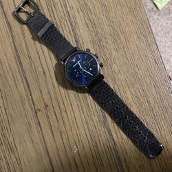 Armani Watch & Platinum Bracelet And Cuban Necklace 