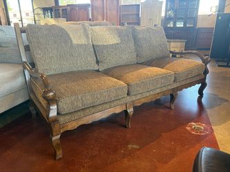 French Provincial Wood Frame Three Seater Sofa