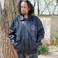 Black Gen Leather Bomber Jacket U.S.Marine Corp Badge Big & Tall XXL, Good Cond.