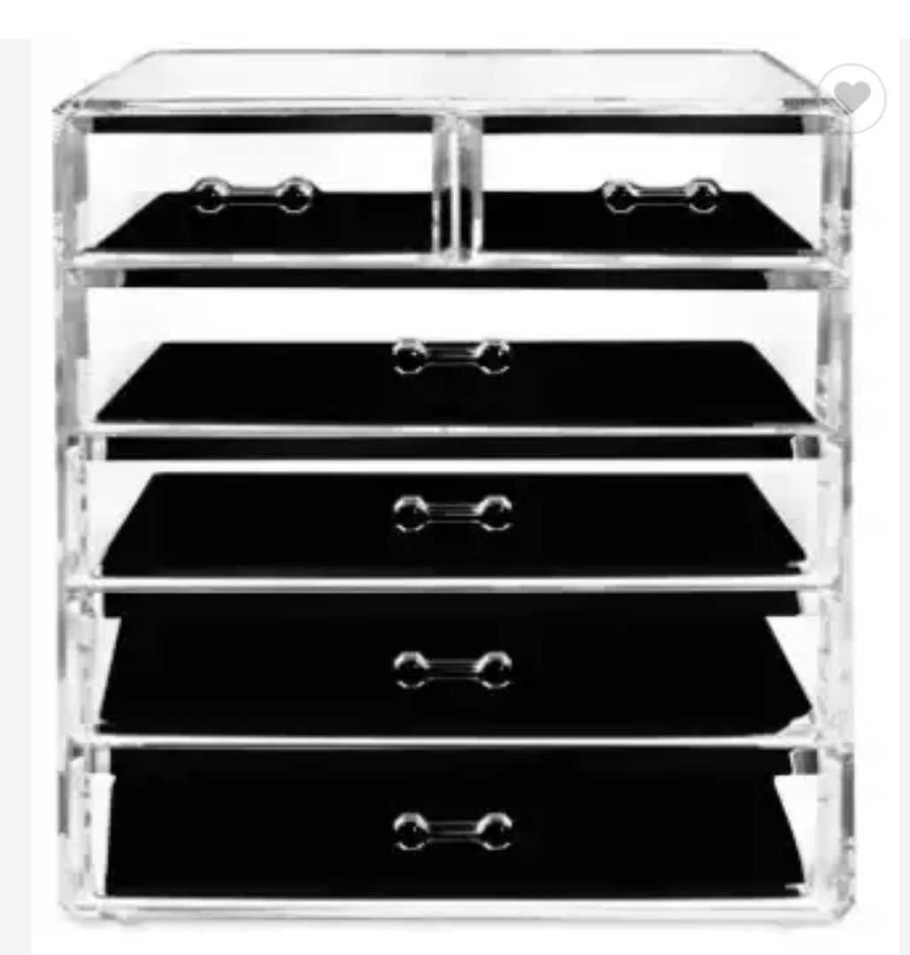 large storage display box for Cosmetics and jewelry (3 large, 4 small drawers, transparent)