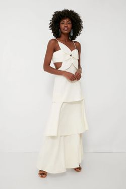 fitted lace wedding dress Off-White Flowers Beach Maxi Dress – FARM Rio main image 1