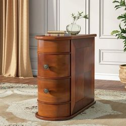 Solid Wood End Table with 2 Drawers, Narrow Slim Side Table, No Assembly Required, Walnut