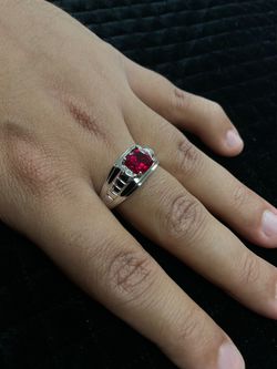 Men's Sterling Silver Red Gemstone Ring