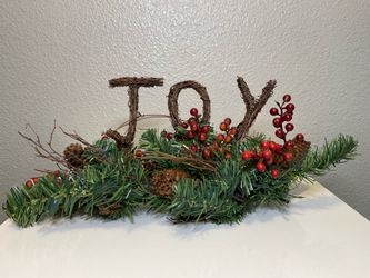 Fall/Winter Thanksgiving/Christmas Holiday Decor - Twig “Joy” Centerpiece With Red Berries And Pine Cones