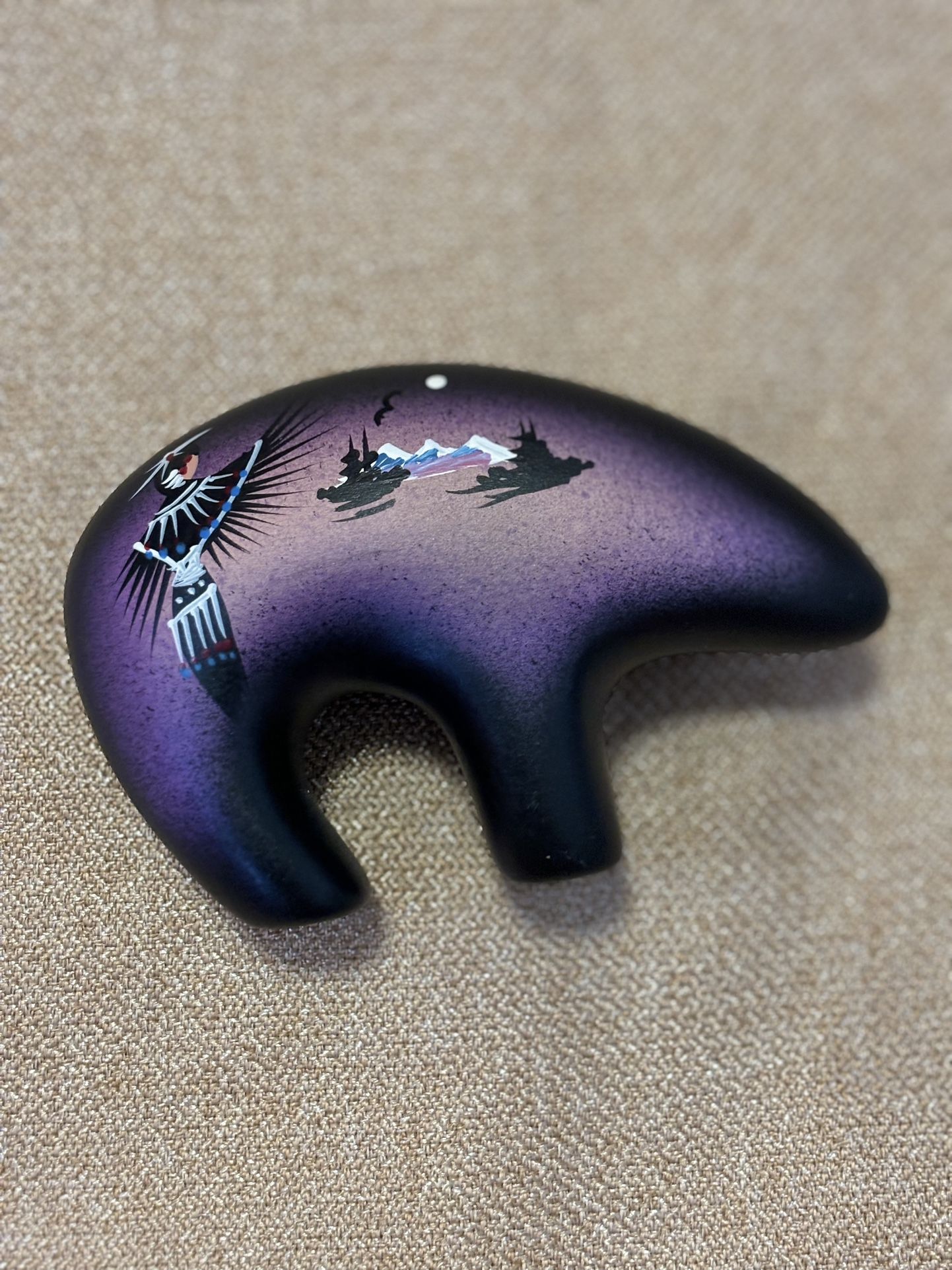 Navajo Native American Art Pottery Hand Painted Purple Spirit Bear