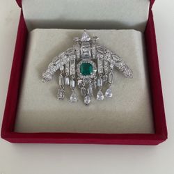 Sarpech Art Deco Emerald, Diamond Brooch