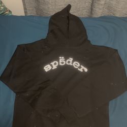Sp5der World Wide Black Hoodie with VVS Rhinestone Size Medium Shipping Only