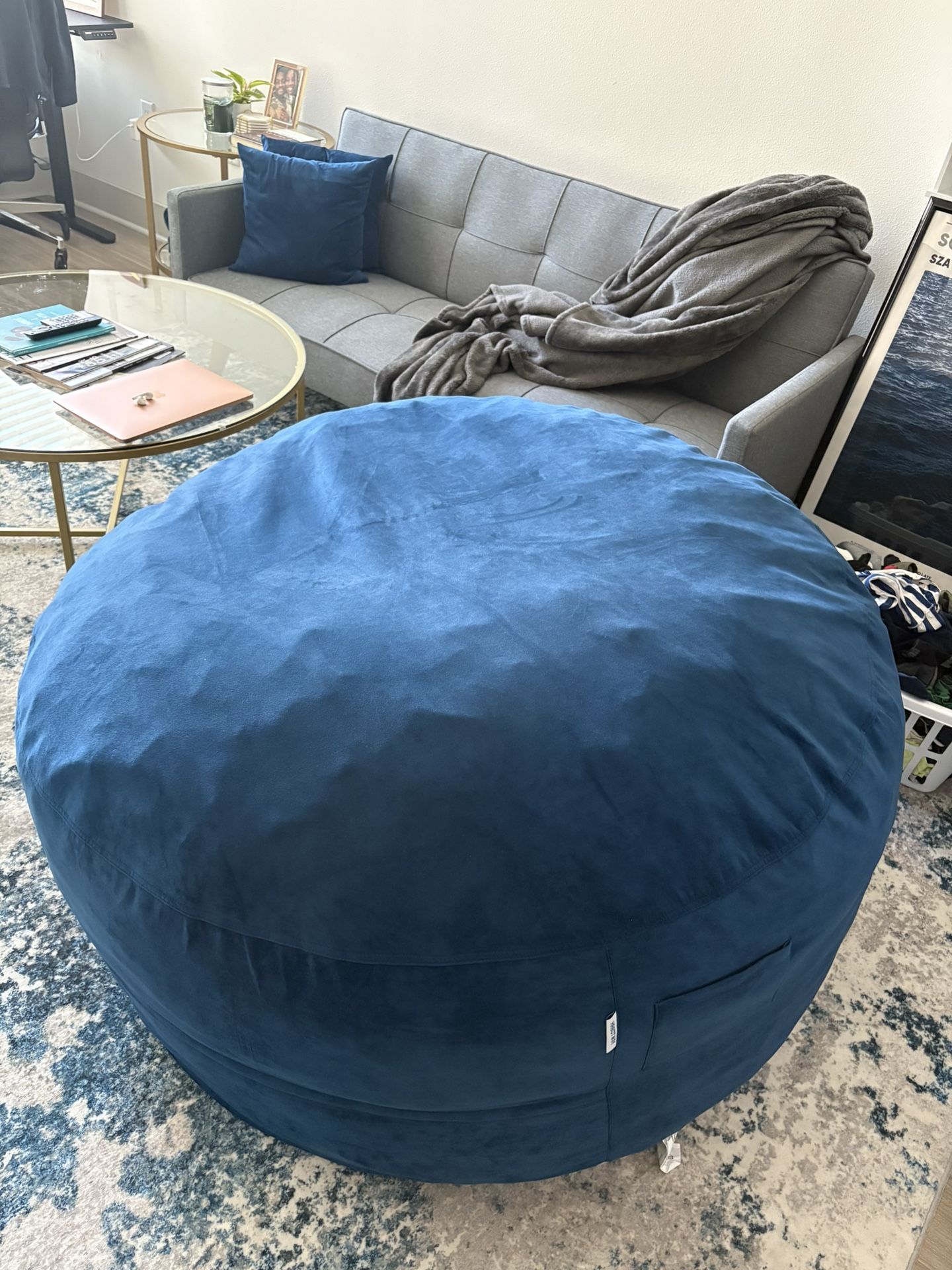 Giant 5’ Blue bean bag chair