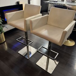 Modern Adjustable Bar Stool / Counter Chair – Cream Leather