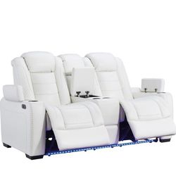 Party Time Power White Reclining Loveseat with Console

