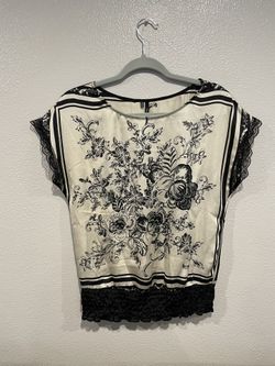 Maurices Beige And Black Floral Silk Shirt