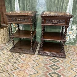 Antique Renaissance Side End Table Oak Barley Twist Renaissance