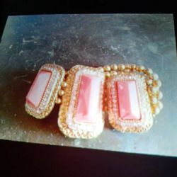3 Pink Stones Trimed With White Bljng bling Stones  Gold Bracelet 