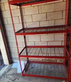 Red metal racks for storage